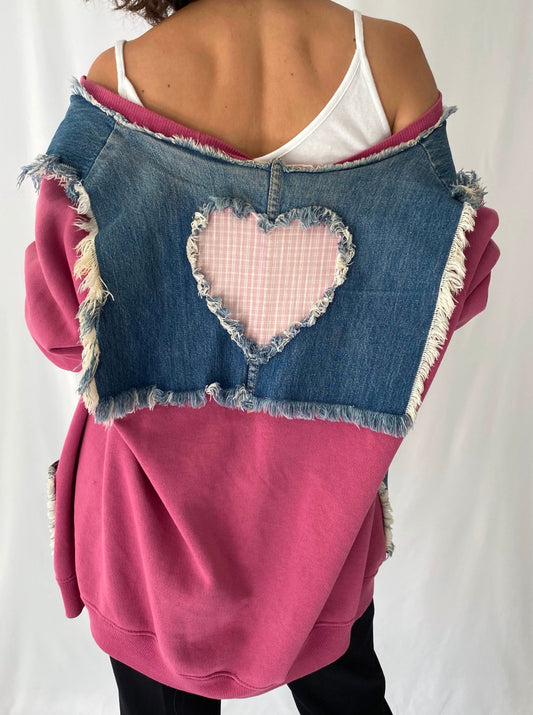 90s vintage pink blue denim sailor collar sweater cardigan
