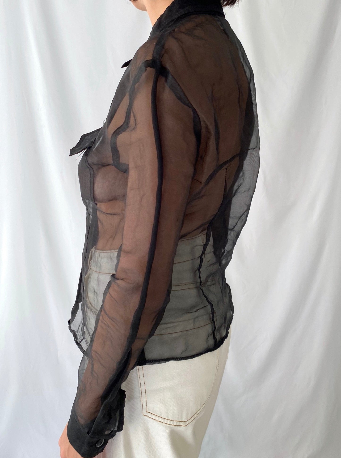90s vintage black transparent long sleeve sheer blouse