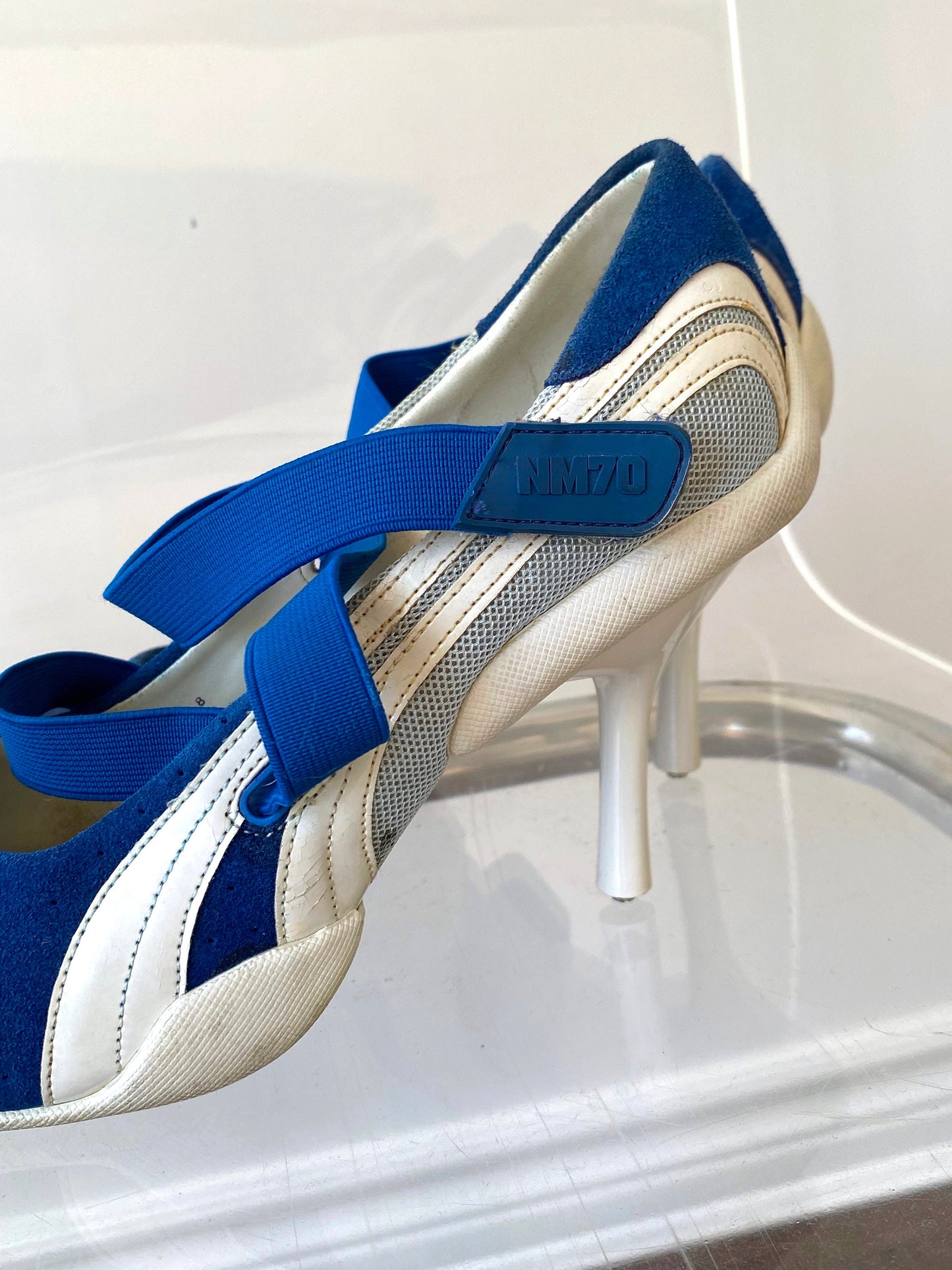 90s vintage blue nm70 RARE thrashed futuristic sneaker pumps - womens US 8 EUR 39 | sci fi grunge sporty cosplay rave trainers heels