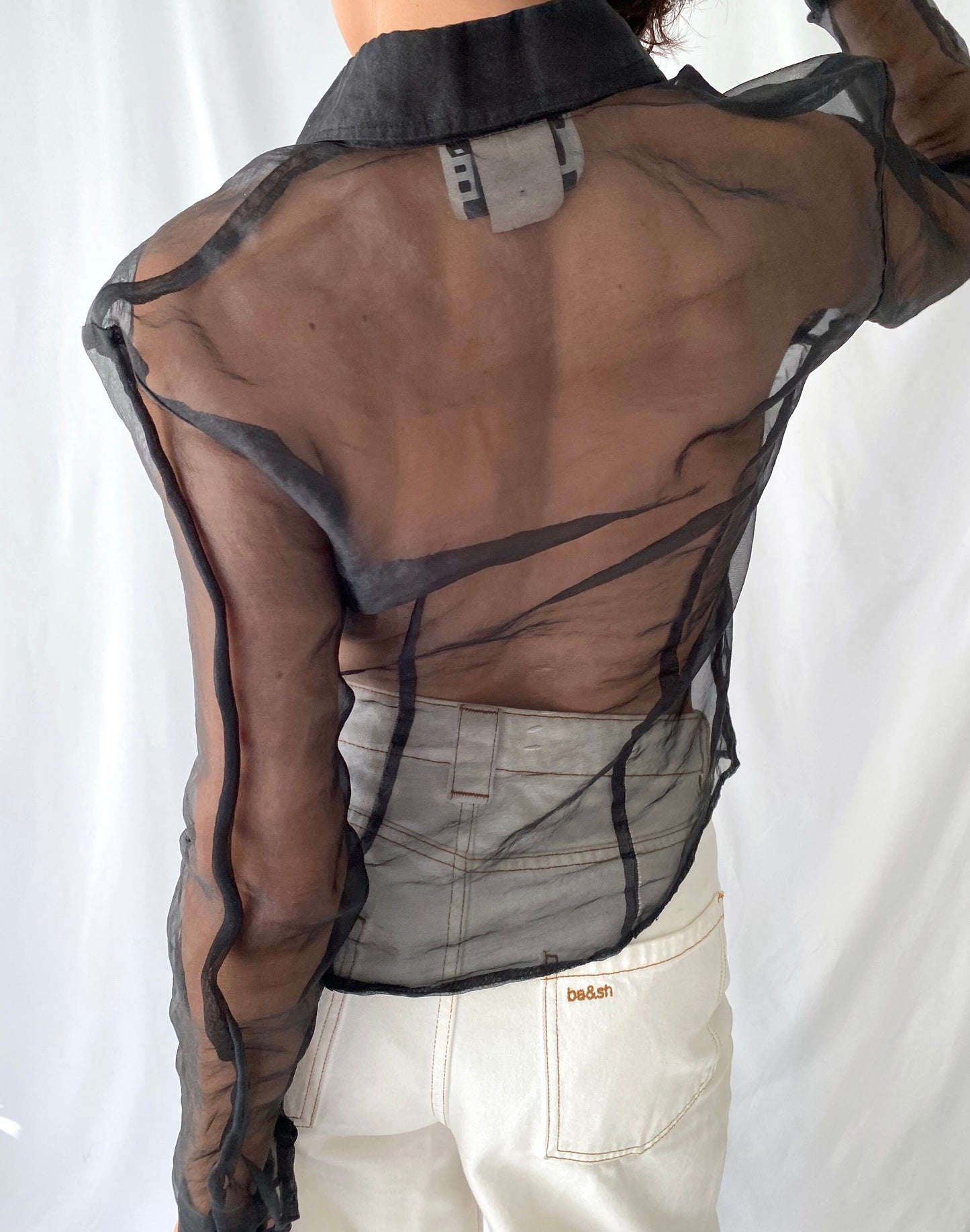 90s vintage black transparent long sleeve sheer blouse
