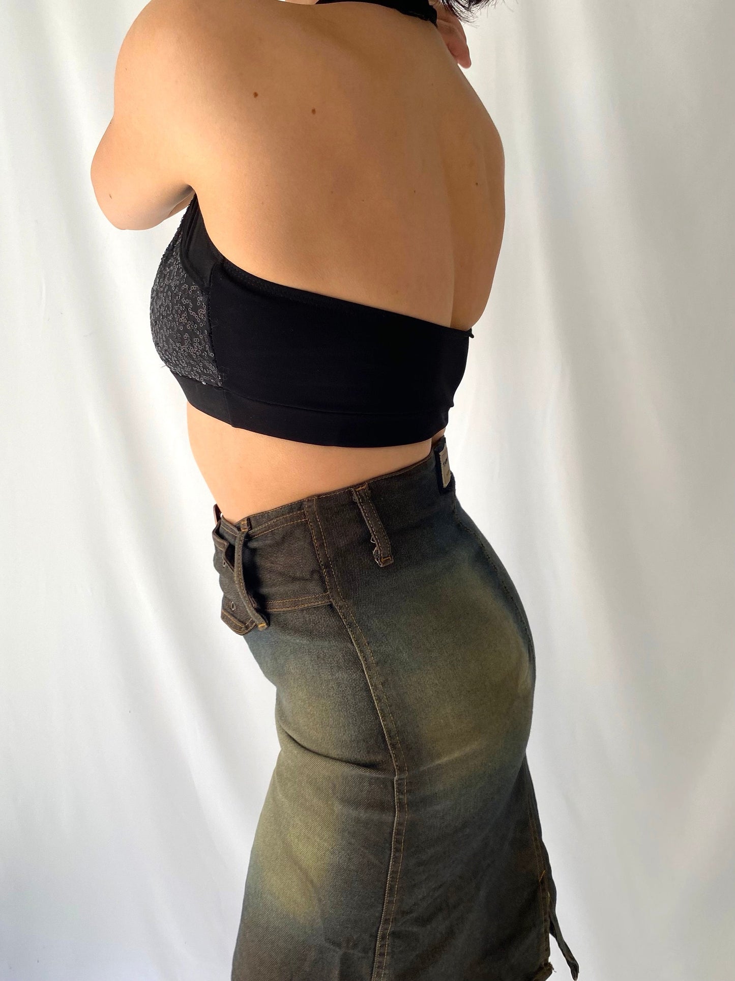 90s vintage black sequin cropped halter bra