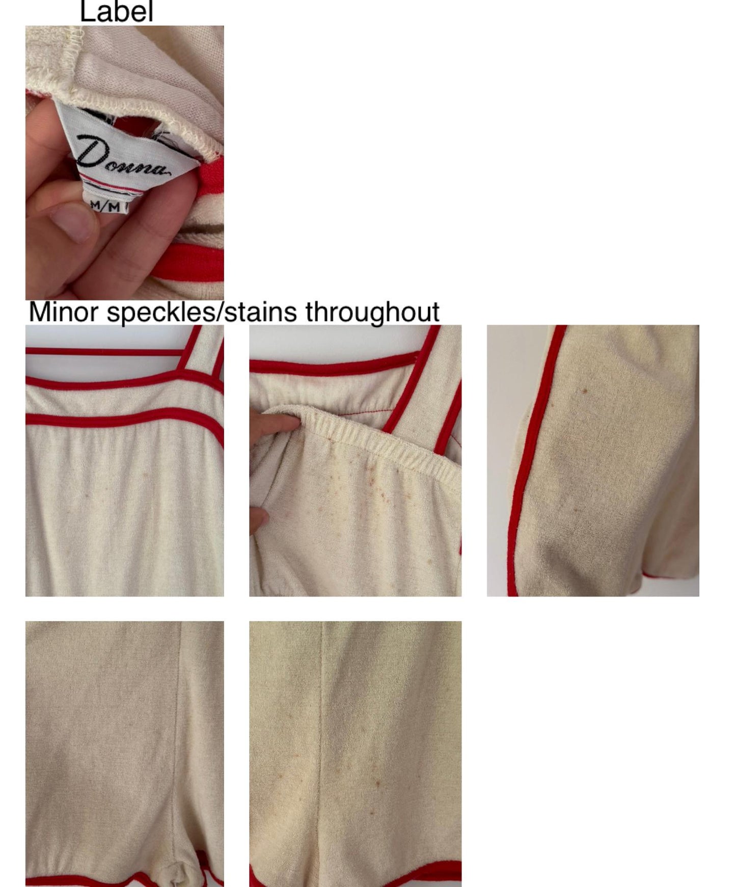 70s vintage cream ringer terry cloth mini playsuit – small | retro vacation cover up one piece shorts romper