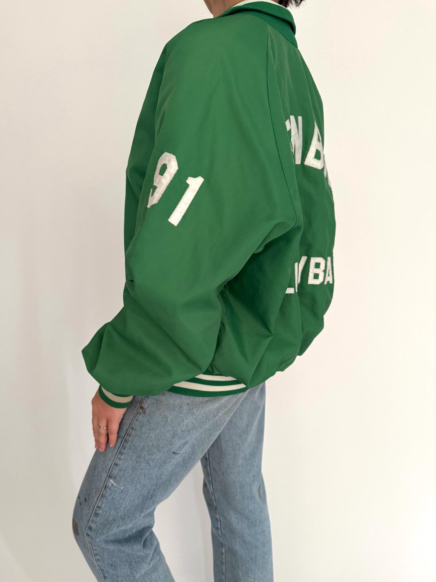 90s vintage green volleyball LISA varsity jacket