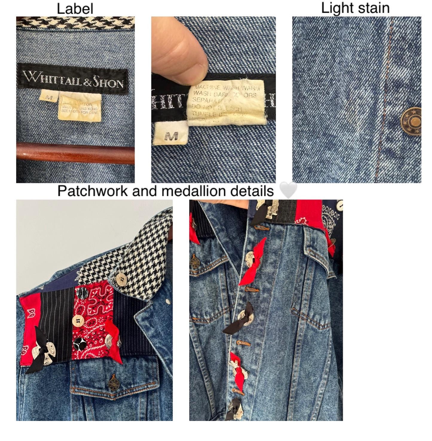 90s vintage blue denim western patchwork bandana jean jacket