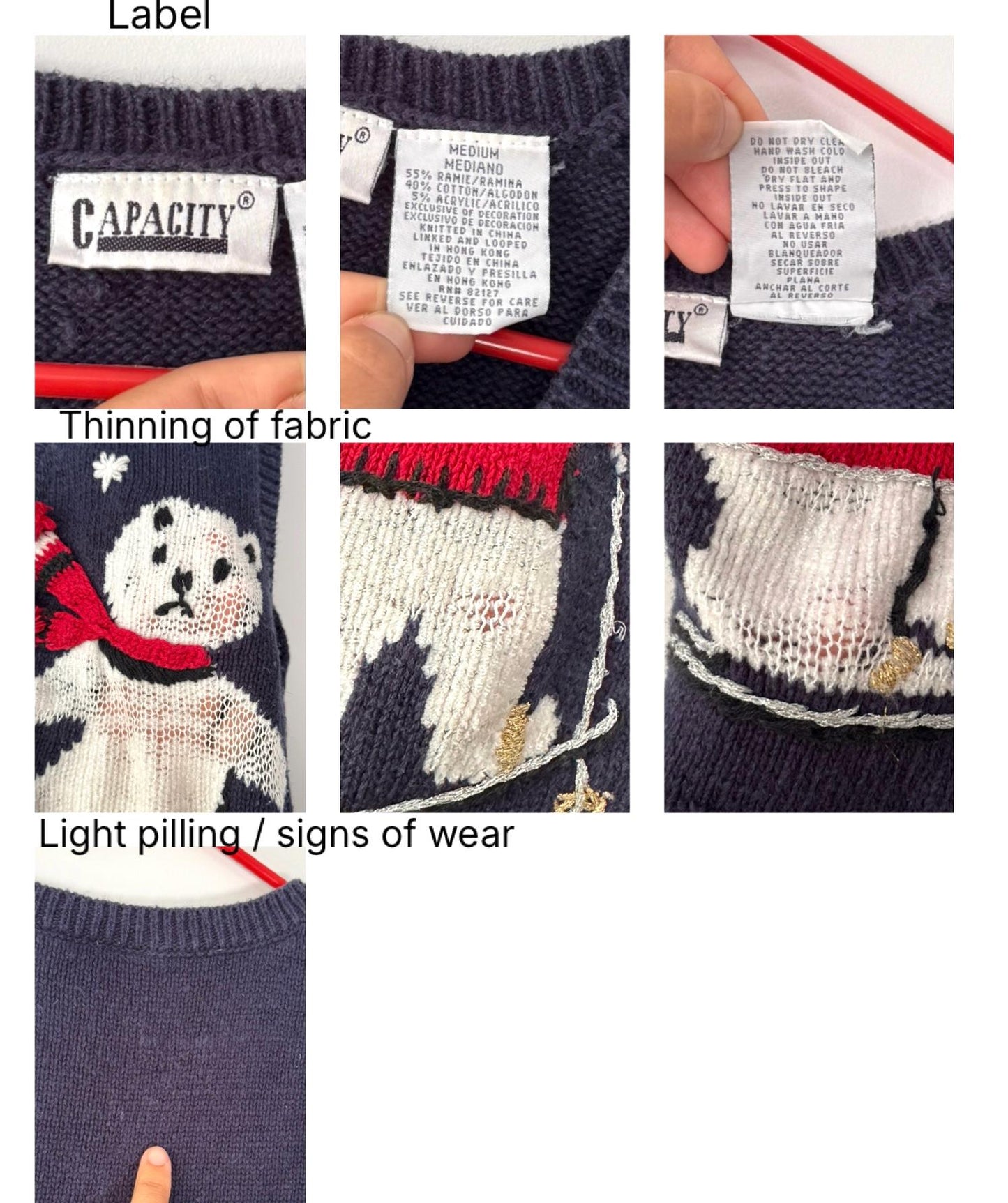 90s vintage navy blue skiing bears ugly christmas knit sweater vest – medium