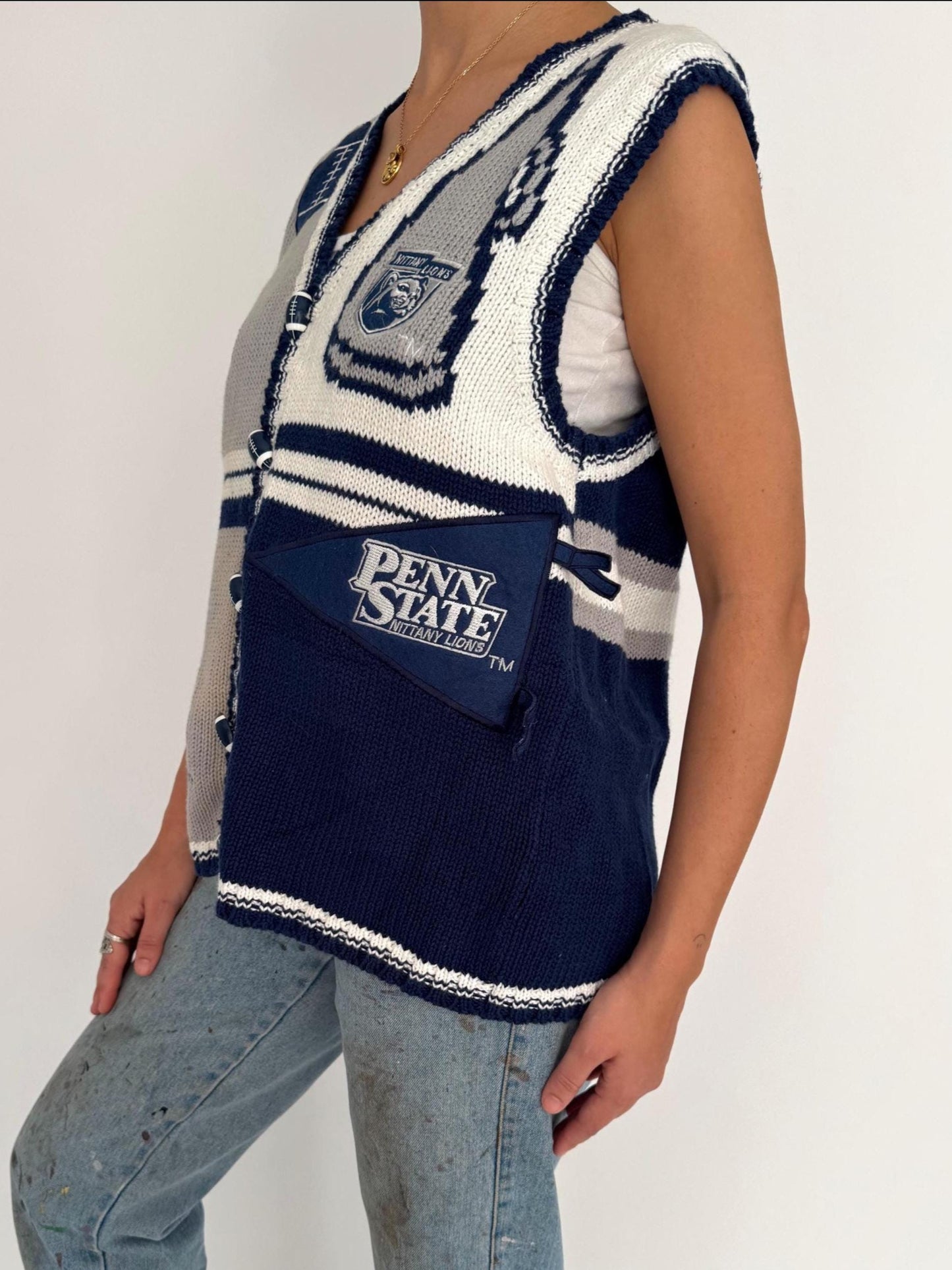 90s vintage blue Penn State football team knit sweater vest