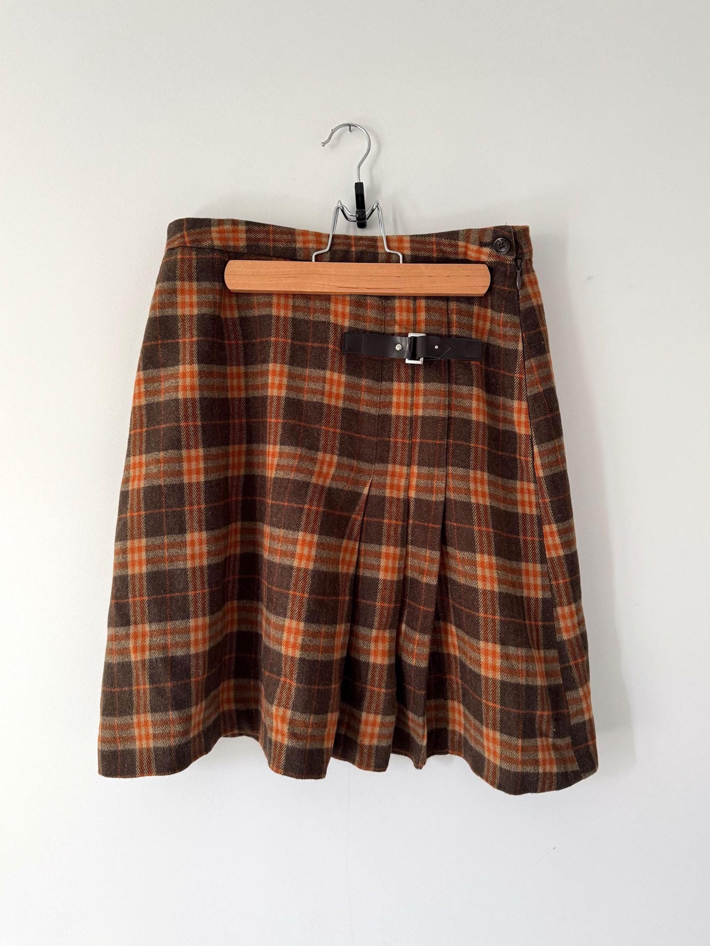 80s vintage brown plaid tartan pleated mini skirt