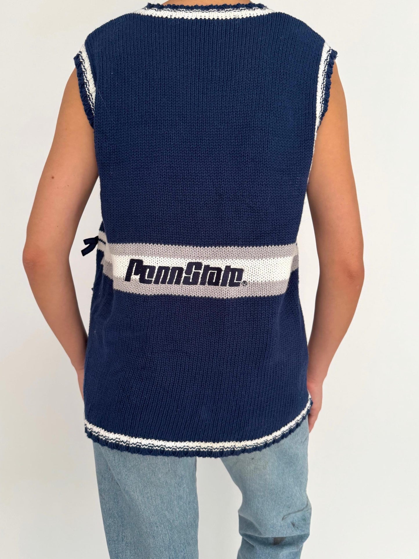 90s vintage blue Penn State football team knit sweater vest