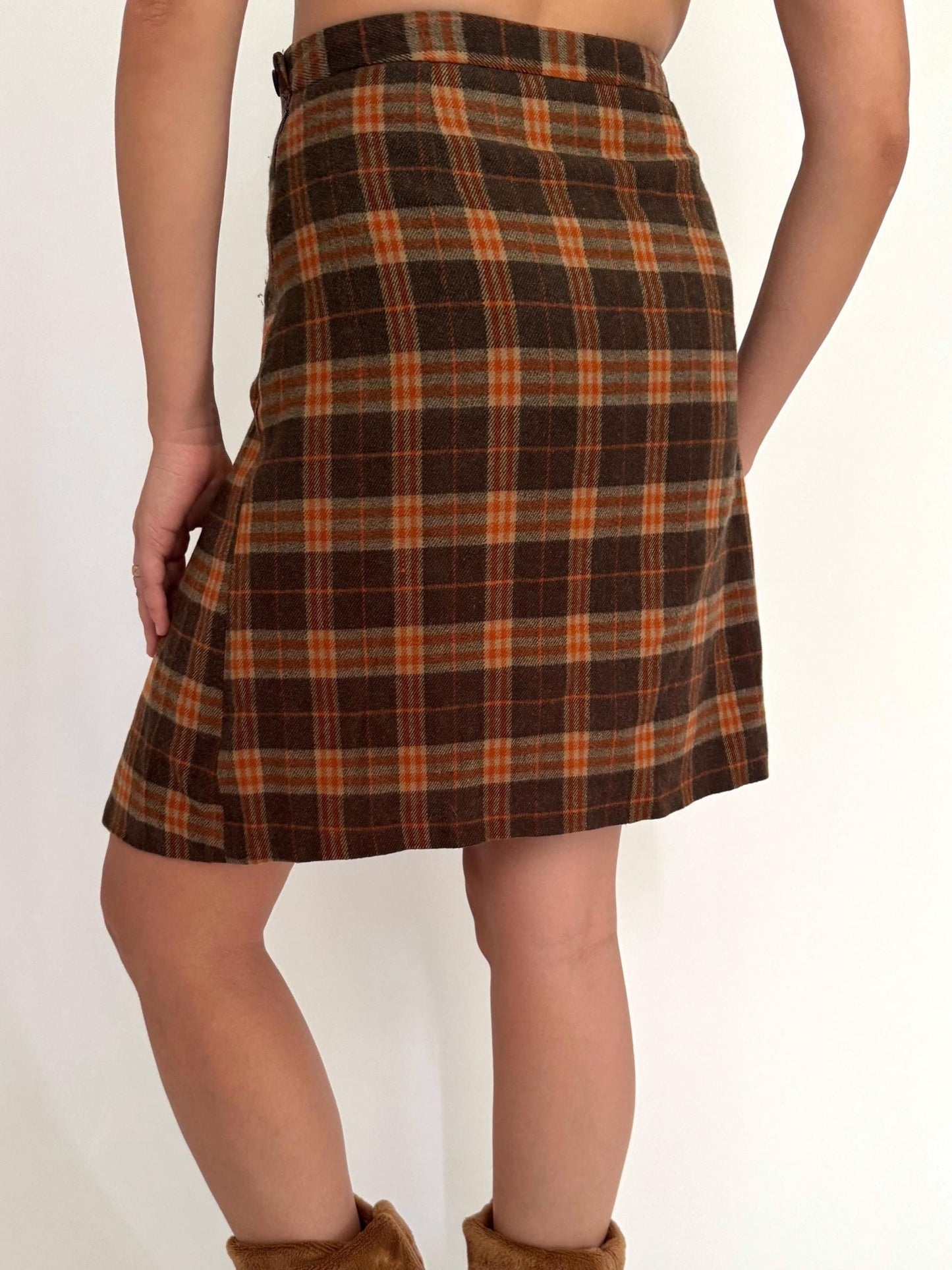 80s vintage brown plaid tartan pleated mini skirt