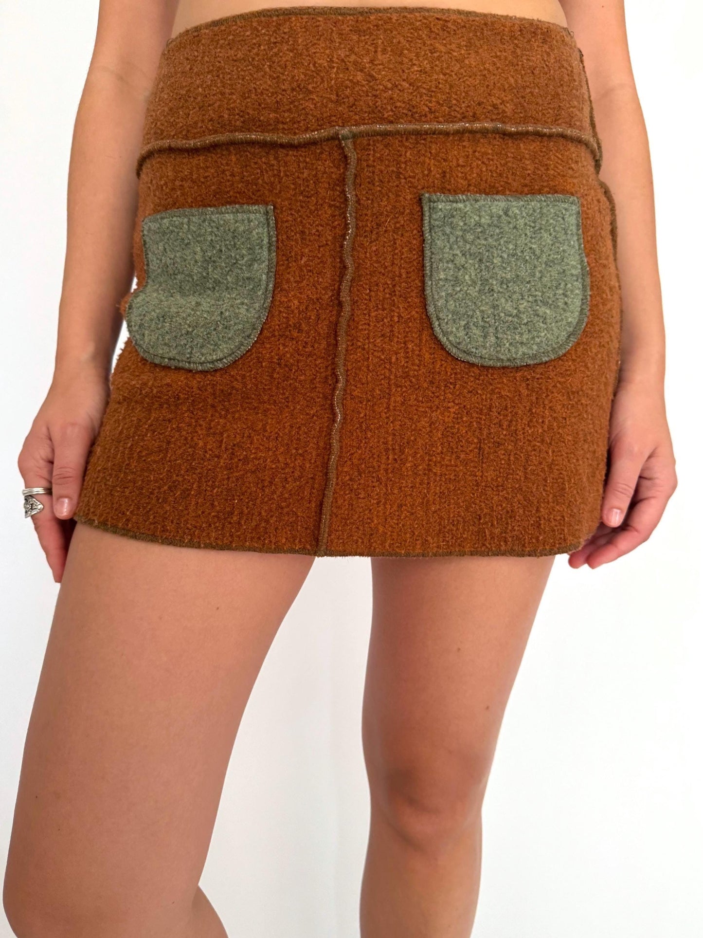 y2k vintage brown green boho fairy felted mini skirt