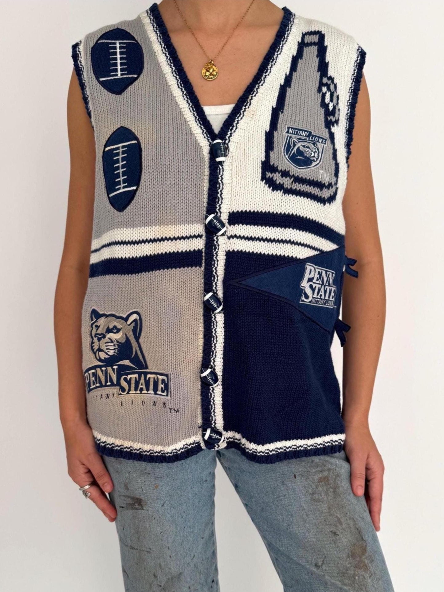 90s vintage blue Penn State football team knit sweater vest