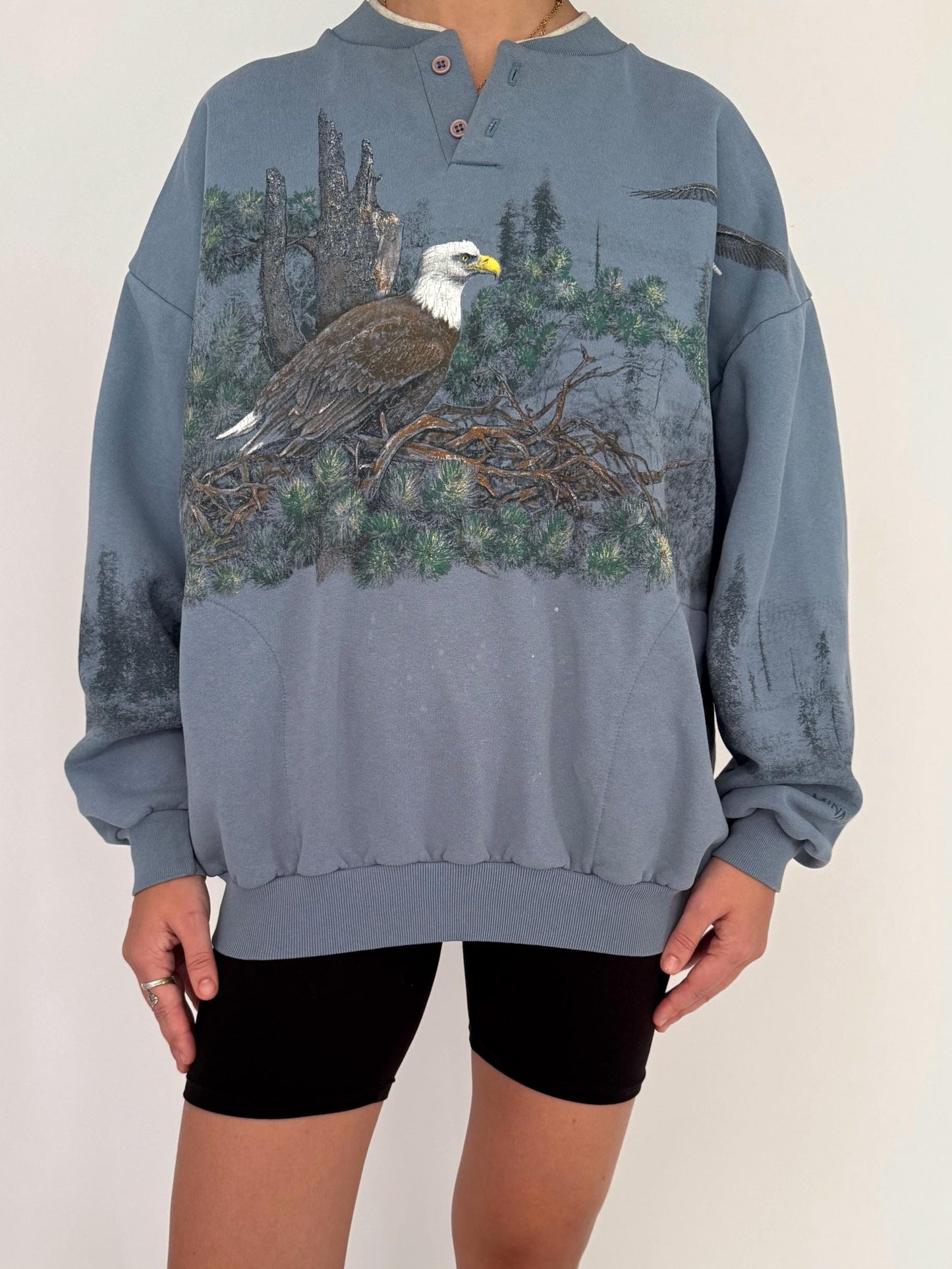 90s vintage blue eagle nature outdoor graphic unisex pullover sweater
