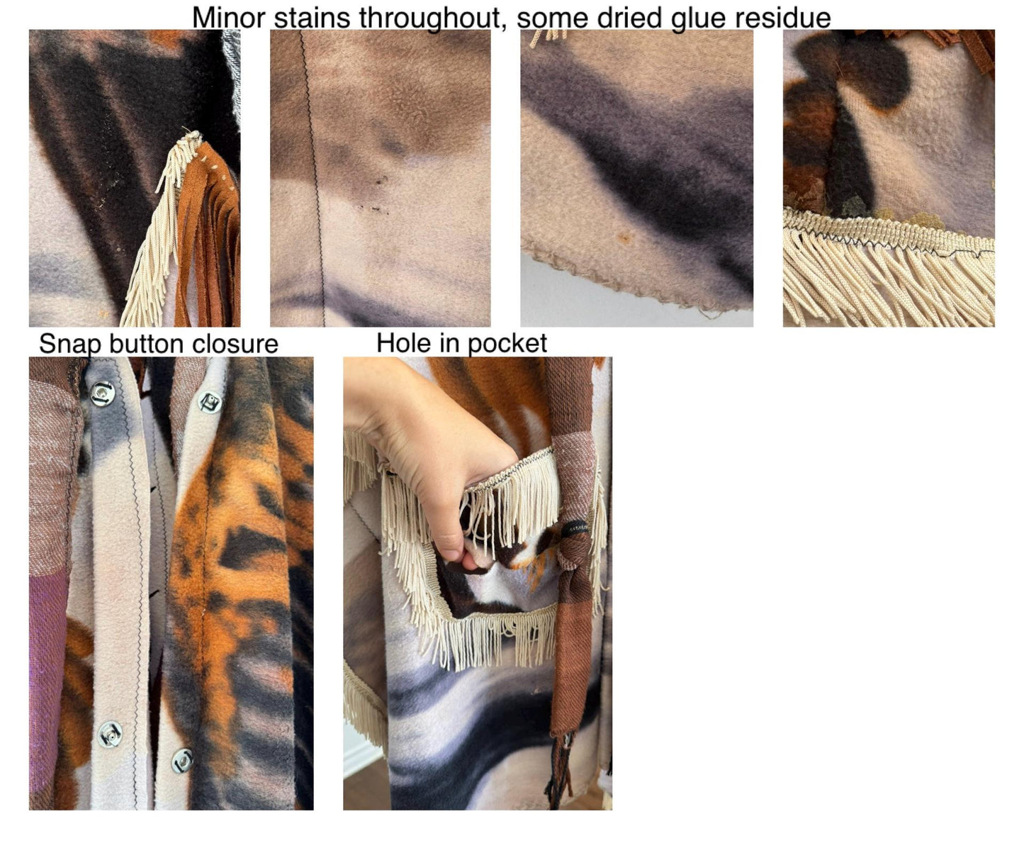 vintage one size homemade eagle print fringed fleece poncho cape