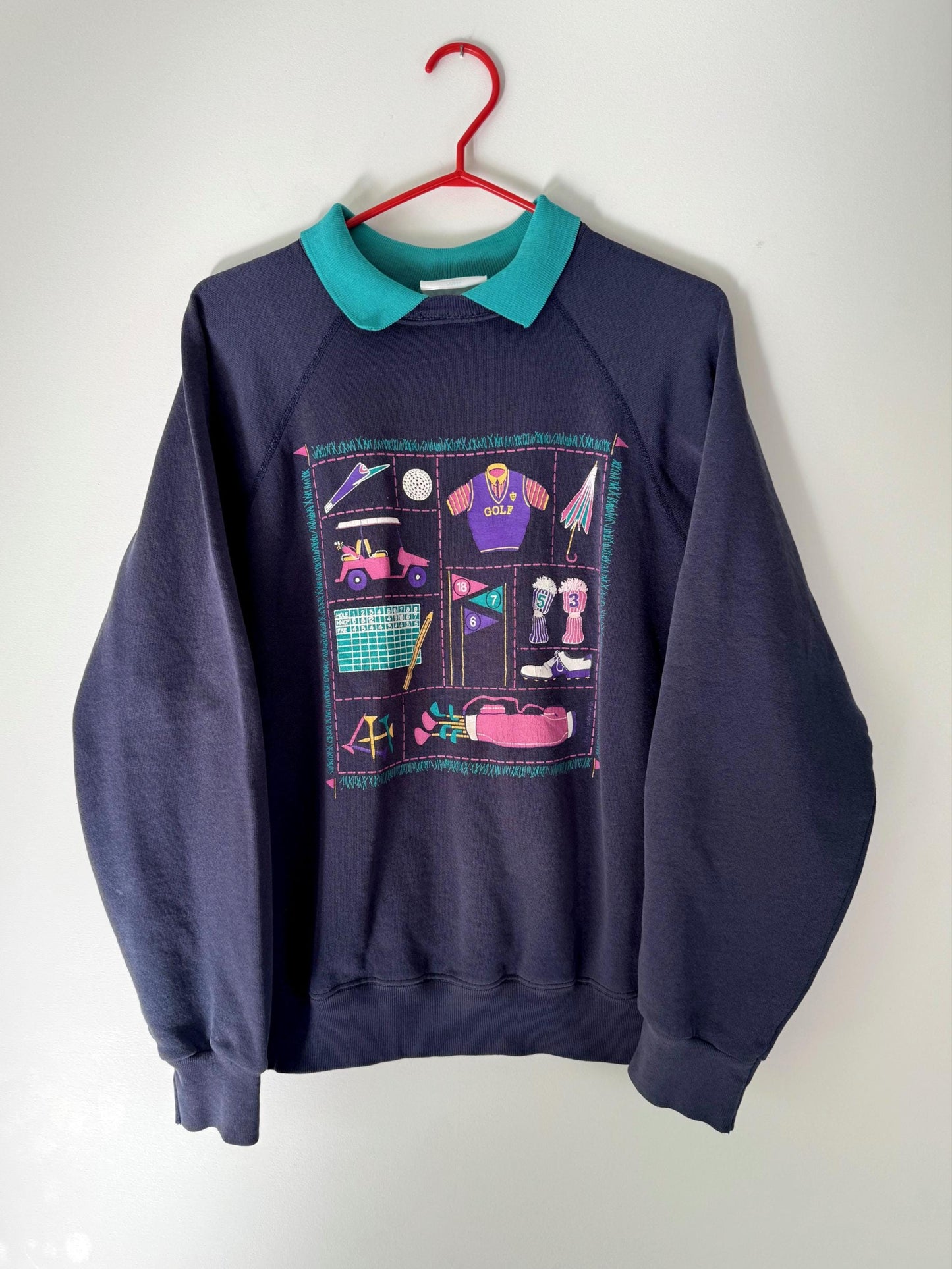 90s vintage blue golf graphic collared pullover sweatshirt | made in USA cotton sweater