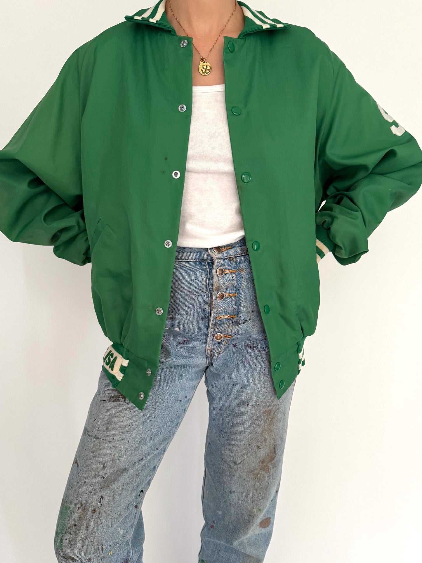90s vintage green volleyball LISA varsity jacket