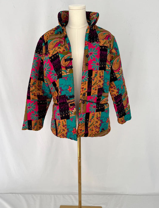 90s vintage multicolor patchwork puffy light jacket