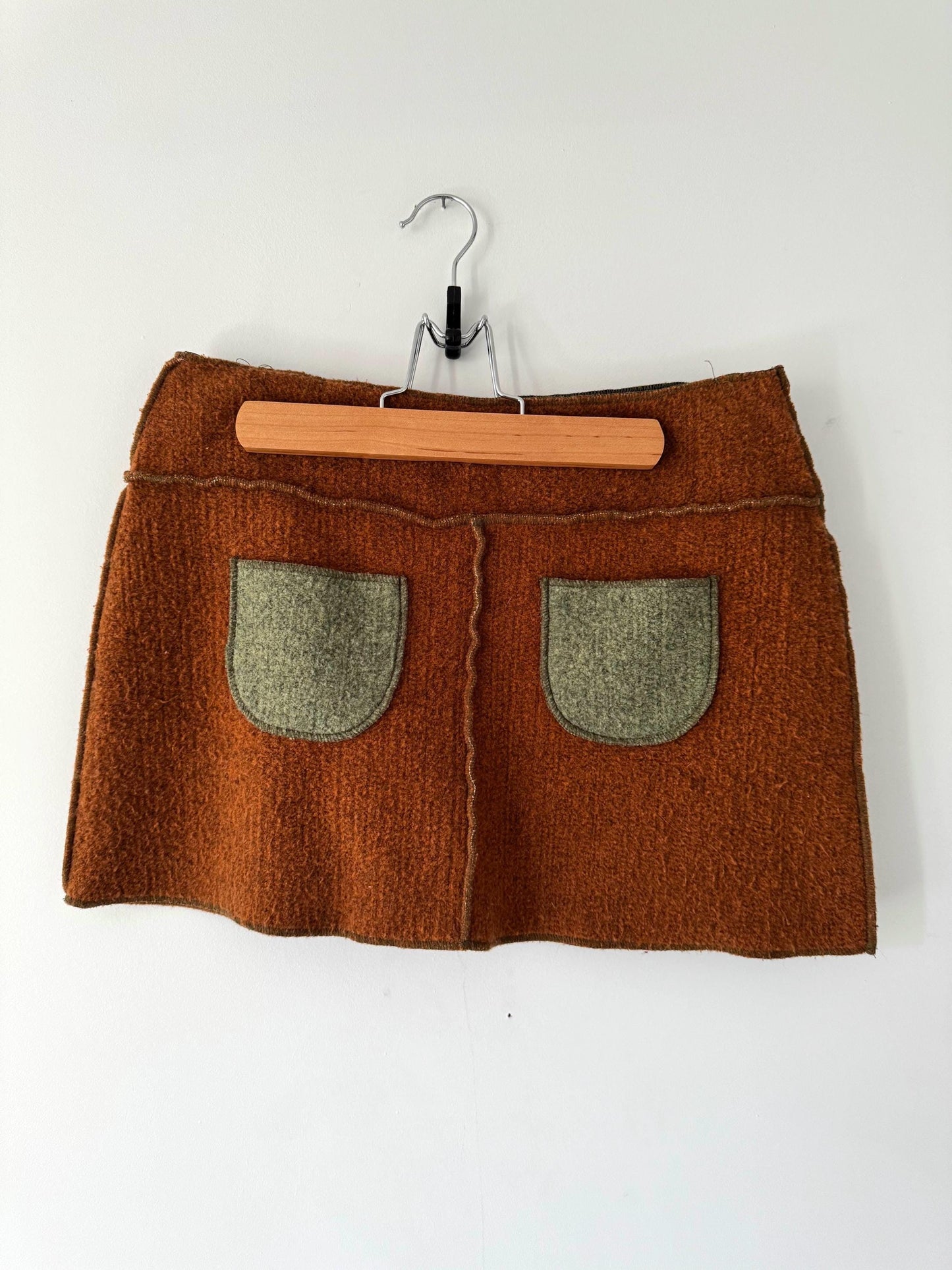 y2k vintage brown green boho fairy felted mini skirt