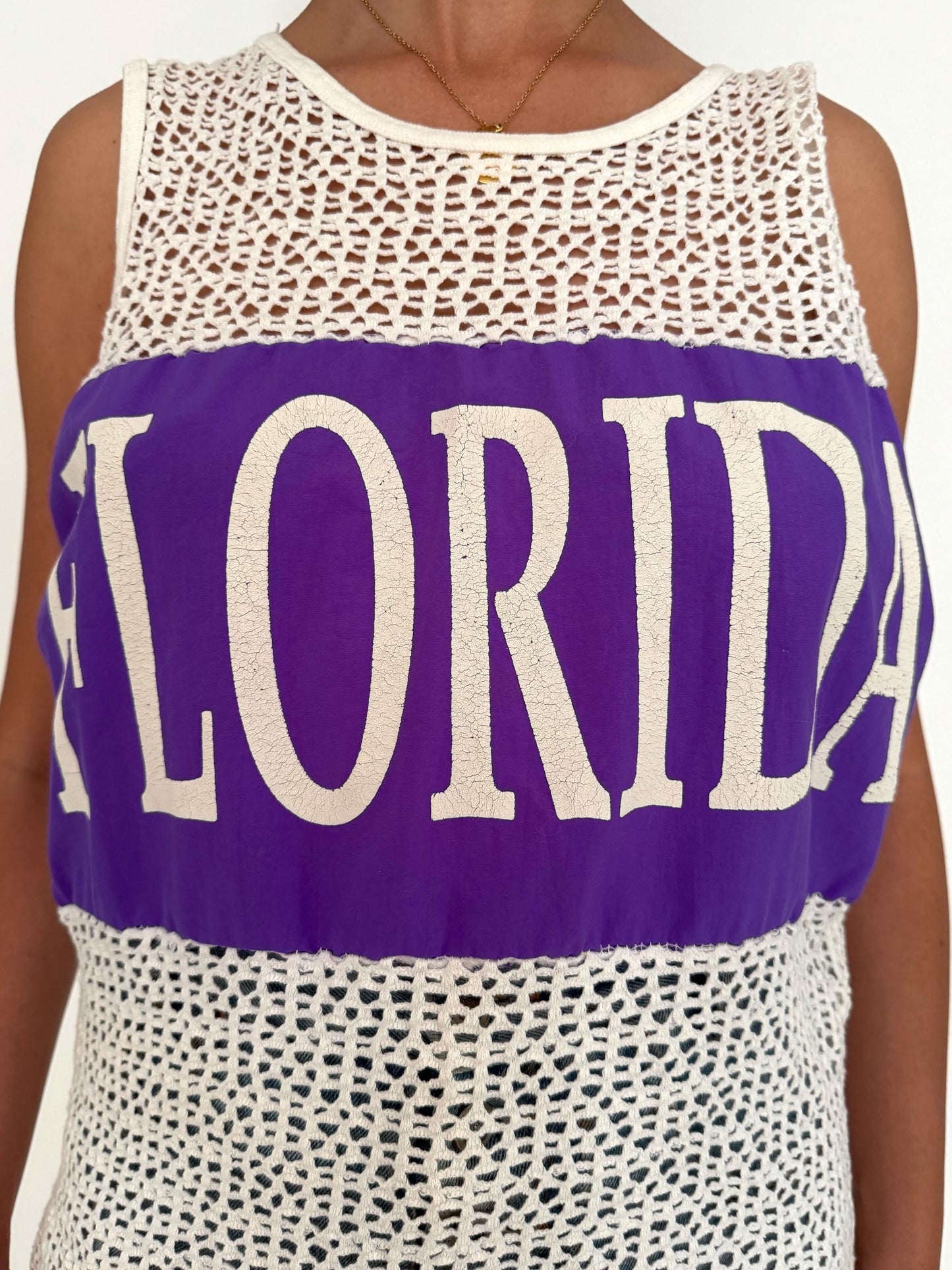 80s vintage white Florida retro graphic mesh tank top – medium | made in USA travel souvenir shirt