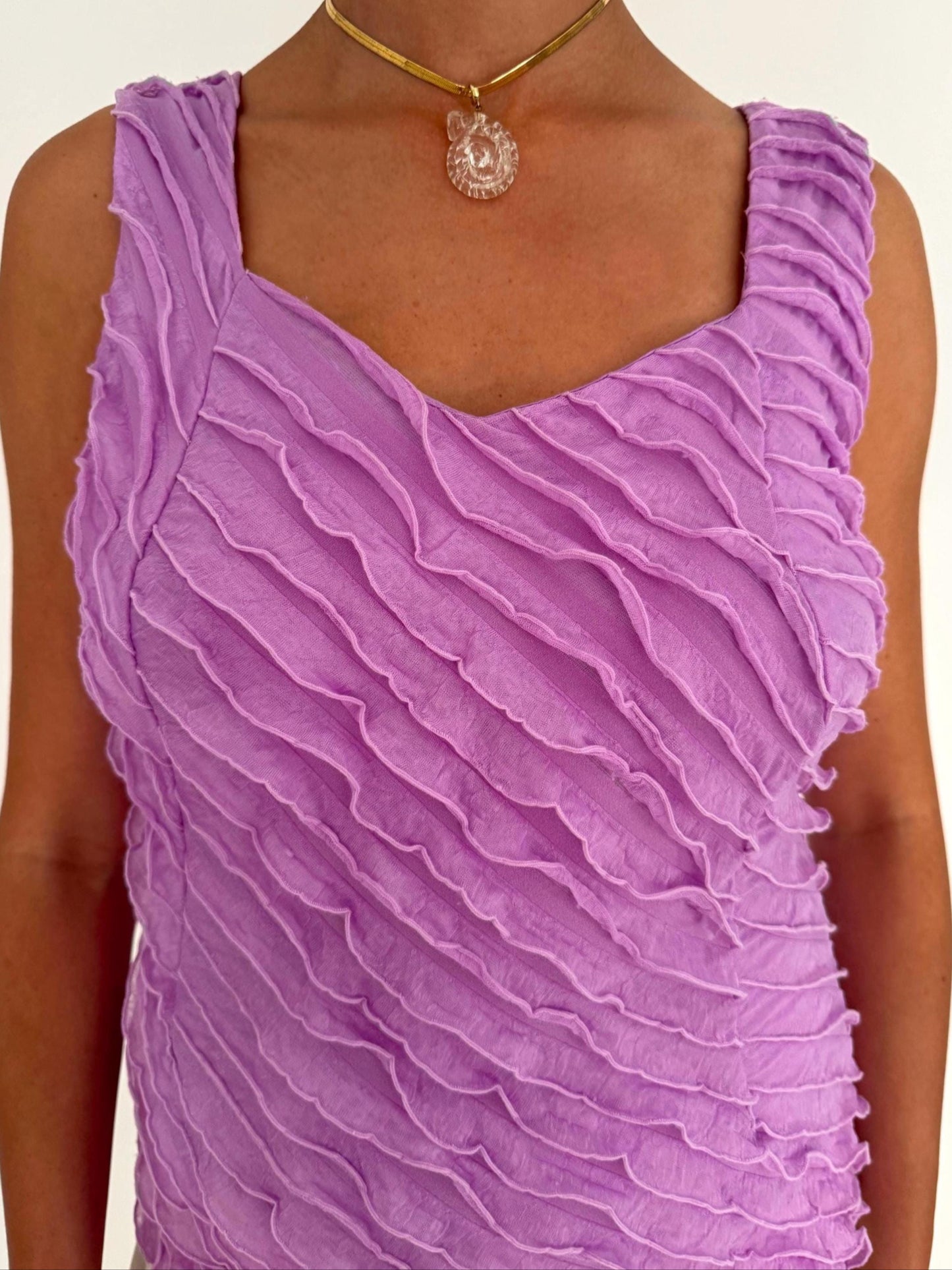 90s vintage purple ruffled tank top – medium large | cute frilly coquette romantic stretch sleeveless shirt