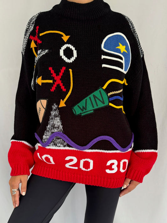 80s vintage multicolor funky abstract print knit sweater