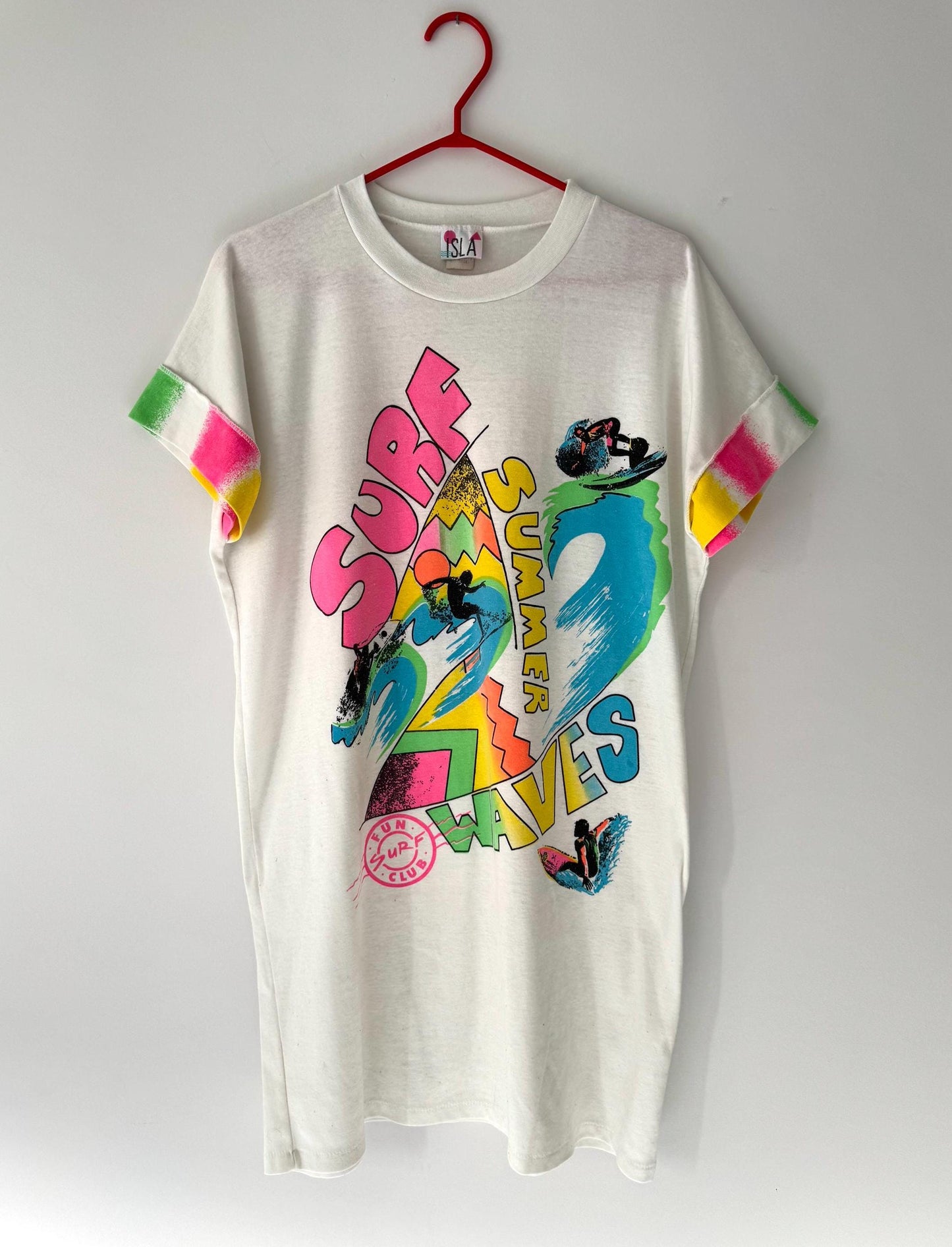 90s vintage neon surf club tropical vacation tee shirt dress