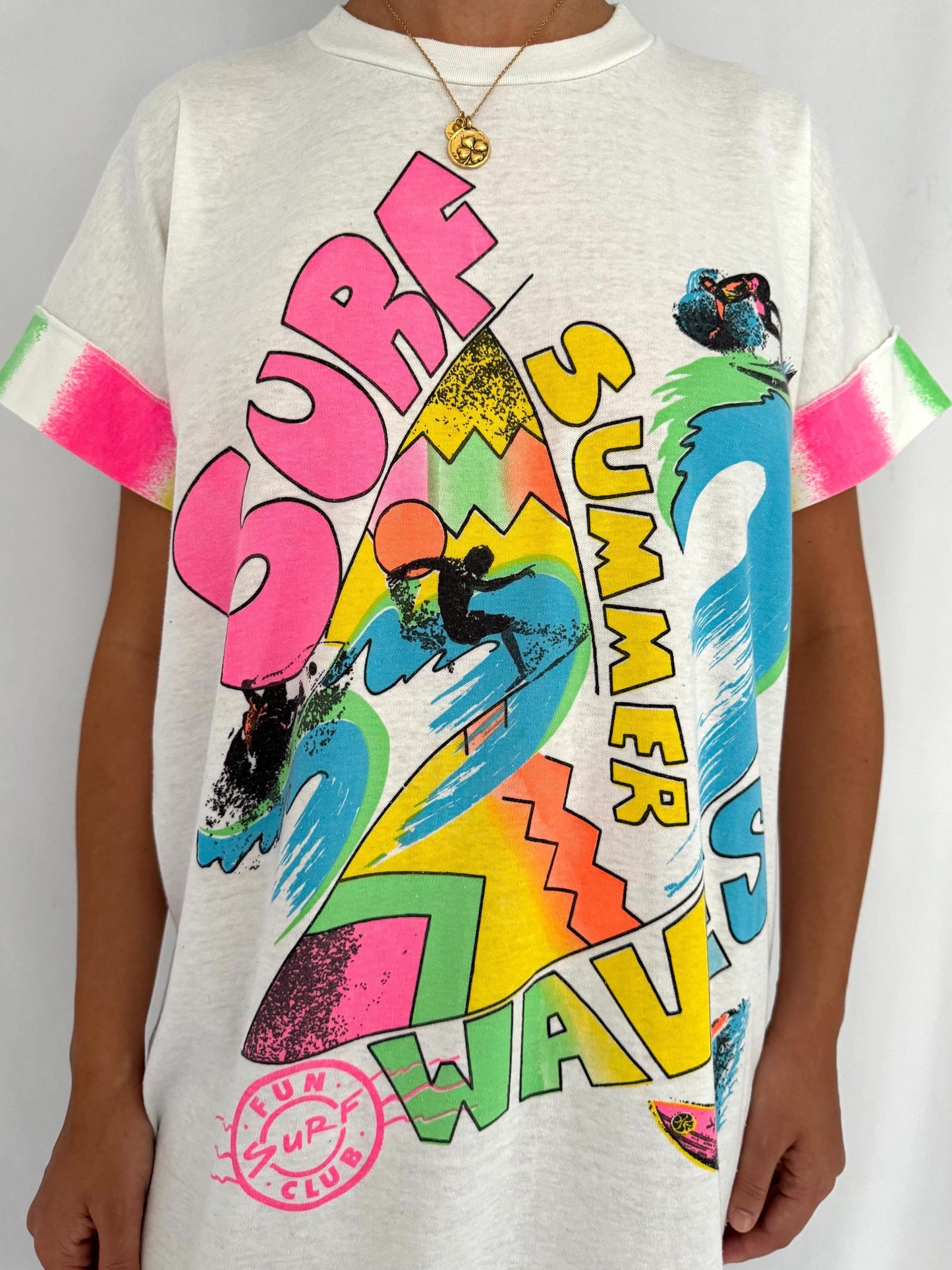 90s vintage neon surf club tropical vacation tee shirt dress
