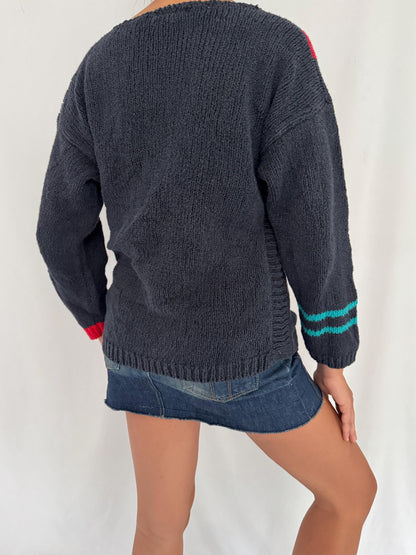 80s vintage novelty abstract numbers graphic knit sweater