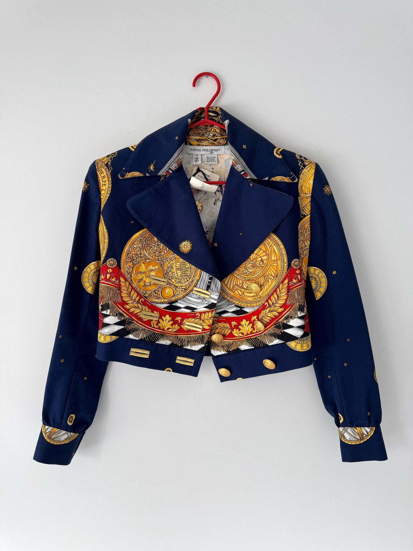 90s vintage multicolor abstract baroque patterned cropped blazer 