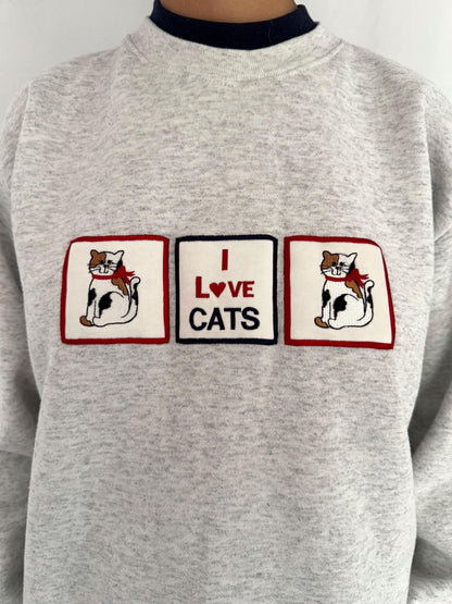 90s vintage grey I LOVE CATS graphic pullover sweatshirt