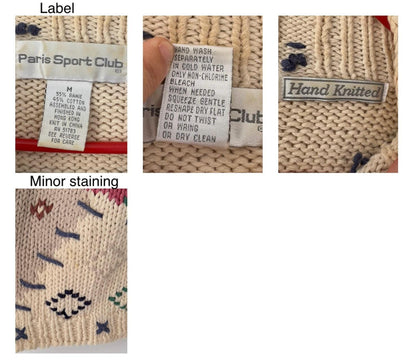 80s vintage multicolor floral patchwork granny thick hand knit sweater