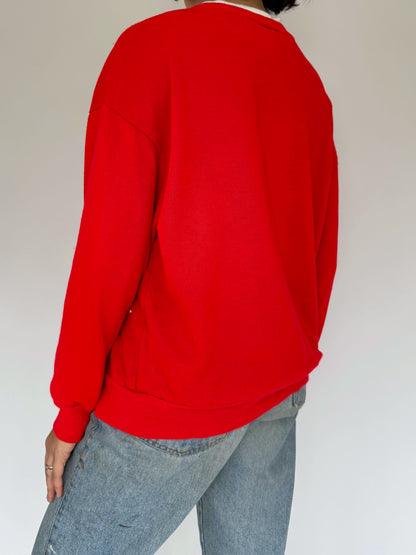 90s vintage red animals christmas graphic pullover sweatshirt – medium