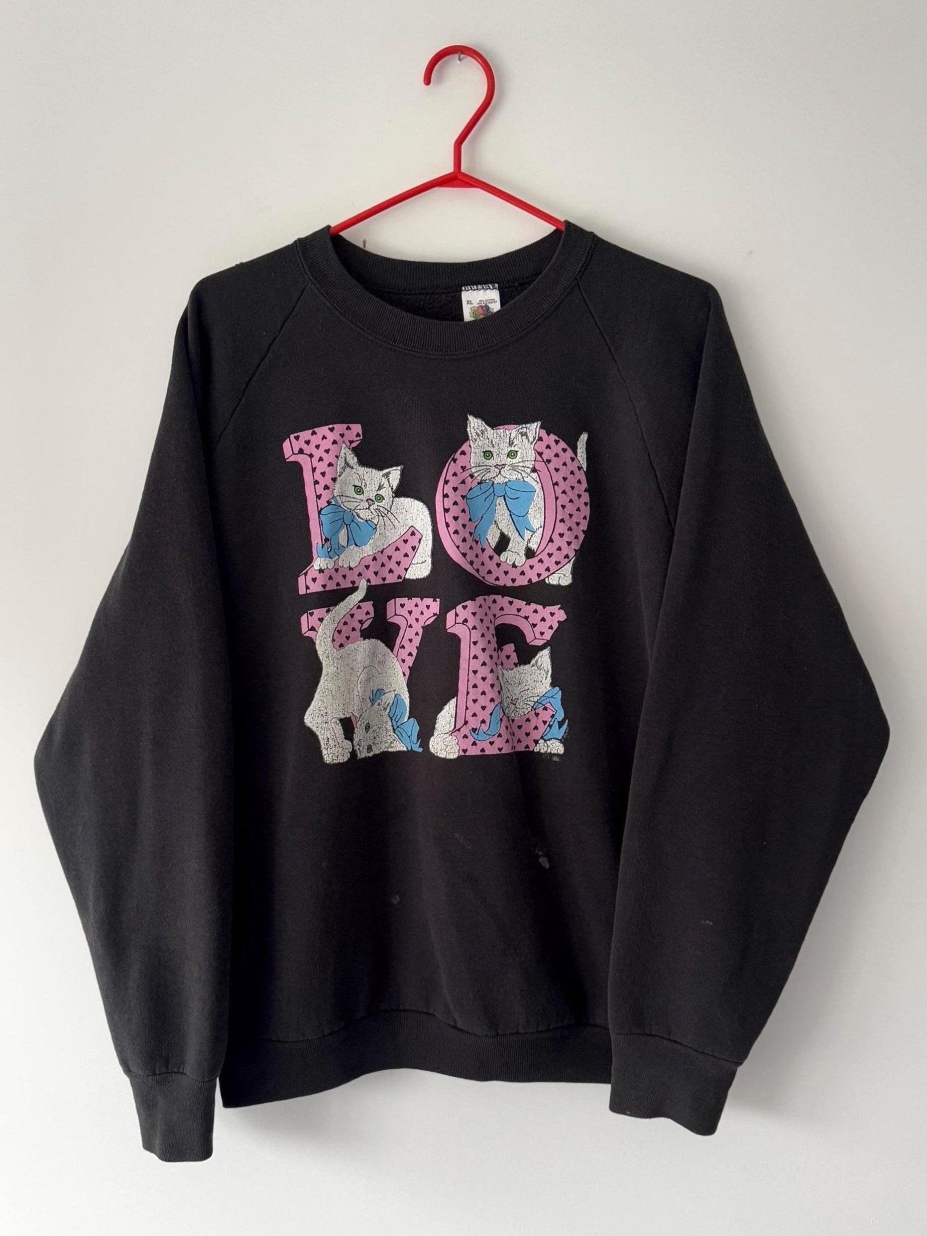 90s vintage black kittens cats LOVE graphic pullover sweatshirt 