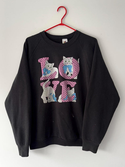 90s vintage black kittens cats LOVE graphic pullover sweatshirt 