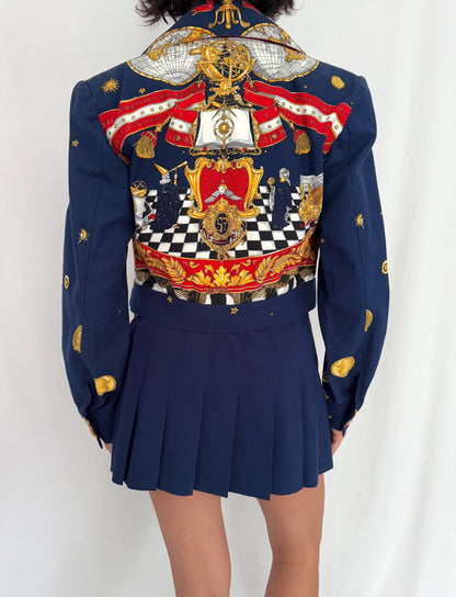 90s vintage multicolor abstract baroque patterned cropped blazer 