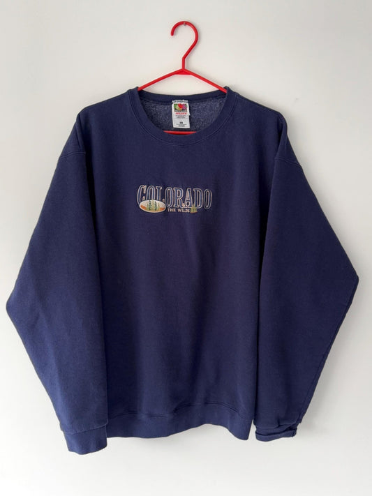 90s vintage navy blue Colorado graphic embroidered pullover sweater