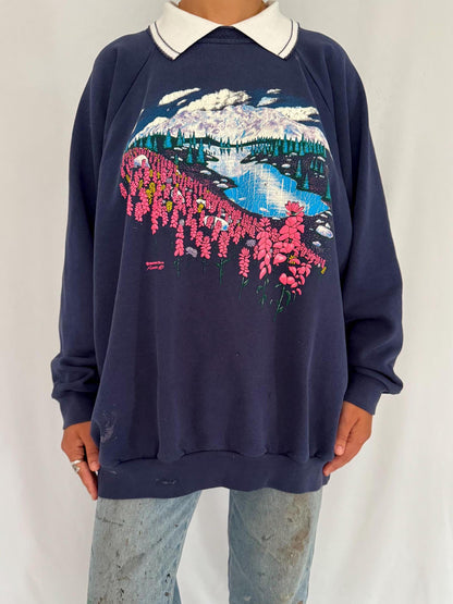 90s vintage colorful neon outdoor scene pullover sweatshirt 