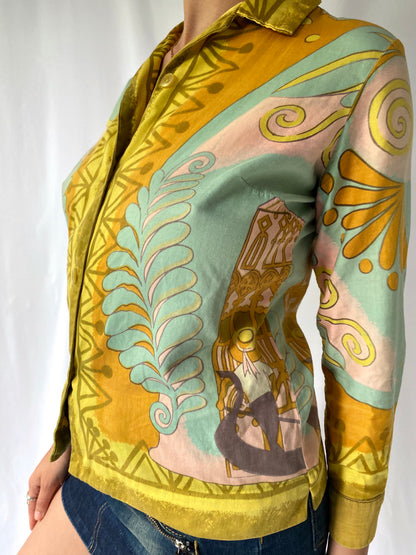 60s vintage multicolor abstract button up blouse