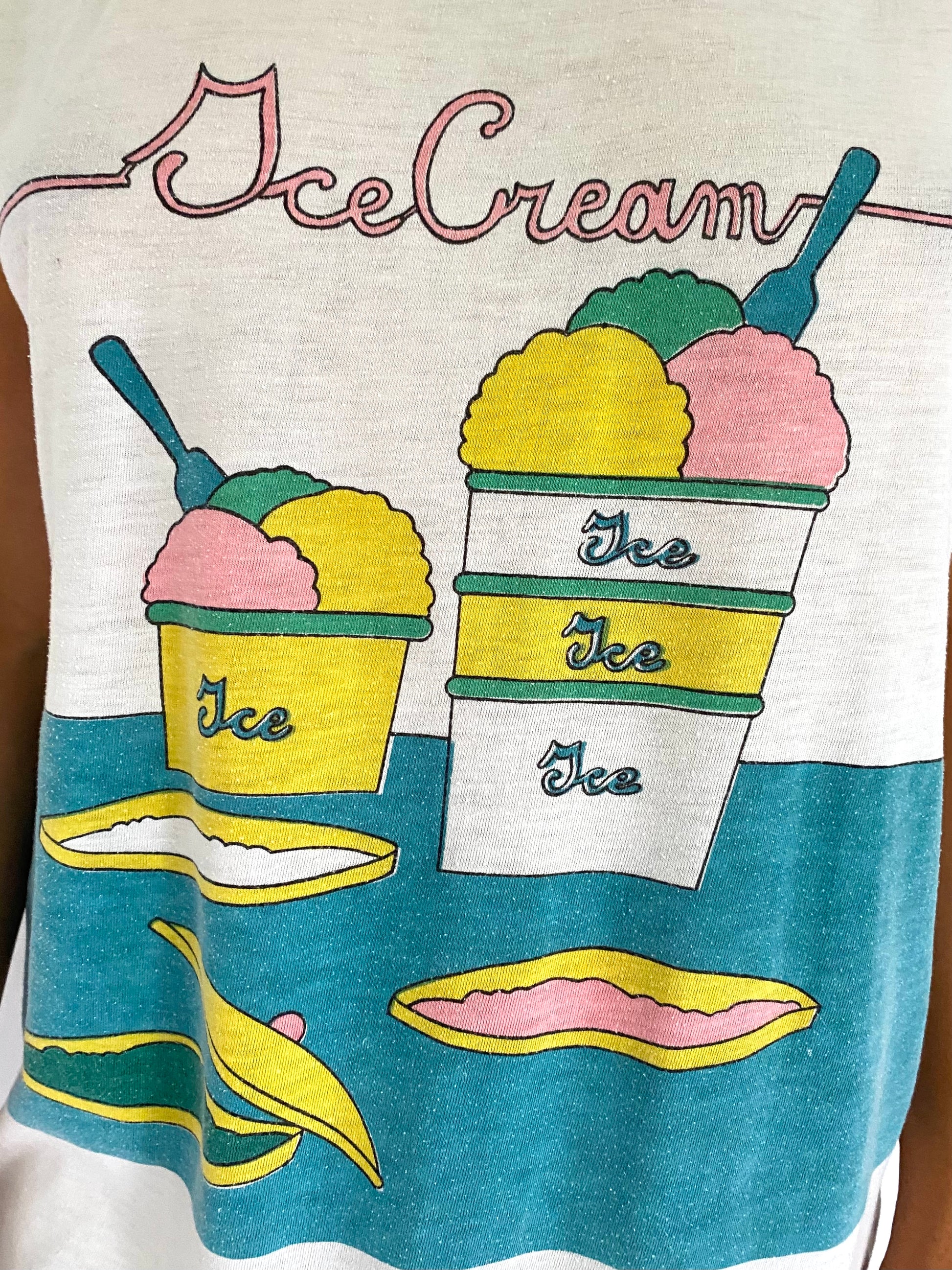 90s vintage white ice cream print sleeveless mini dress