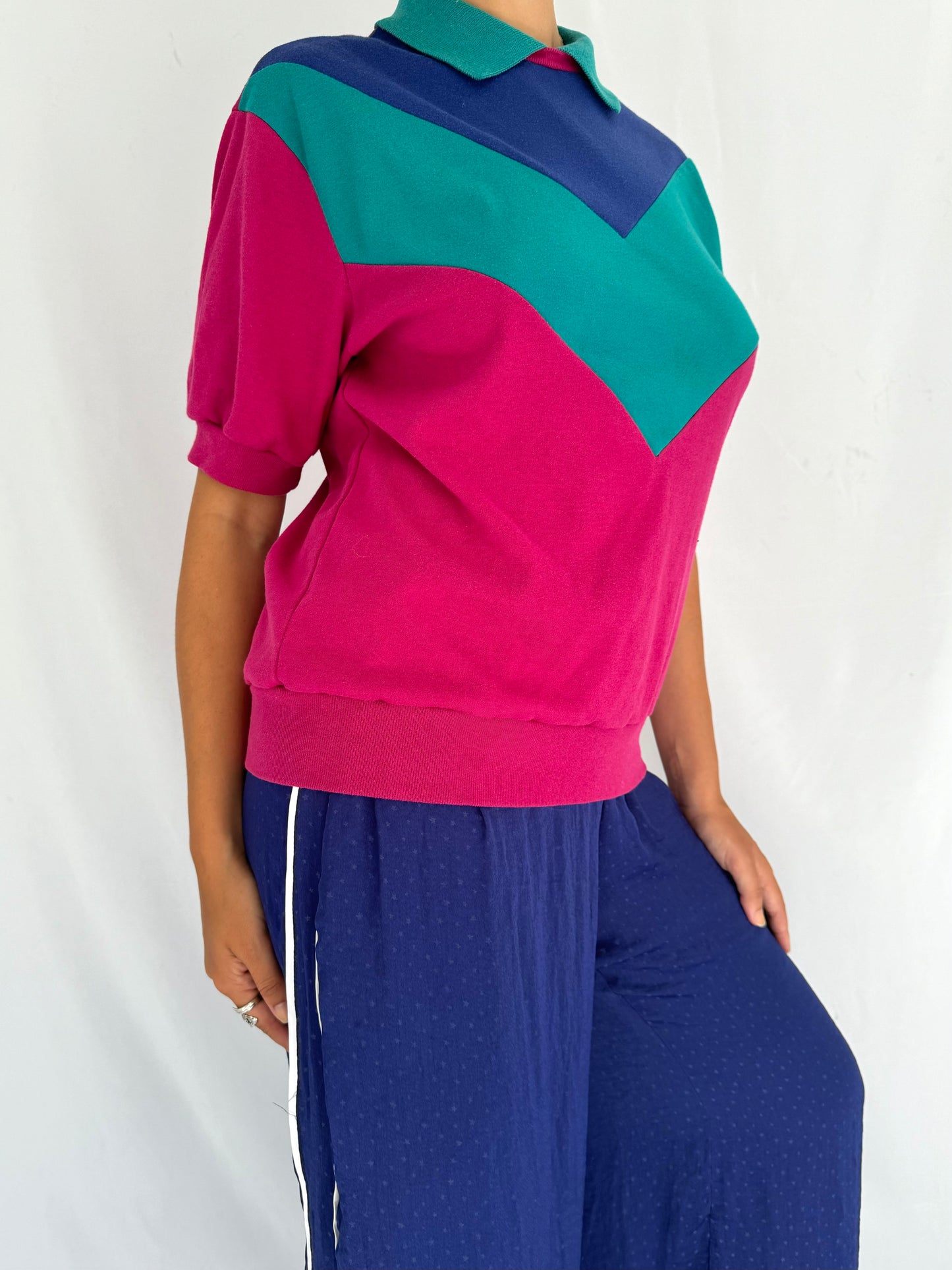 80s vintage multicolor geometric collared short sleeved shirt 