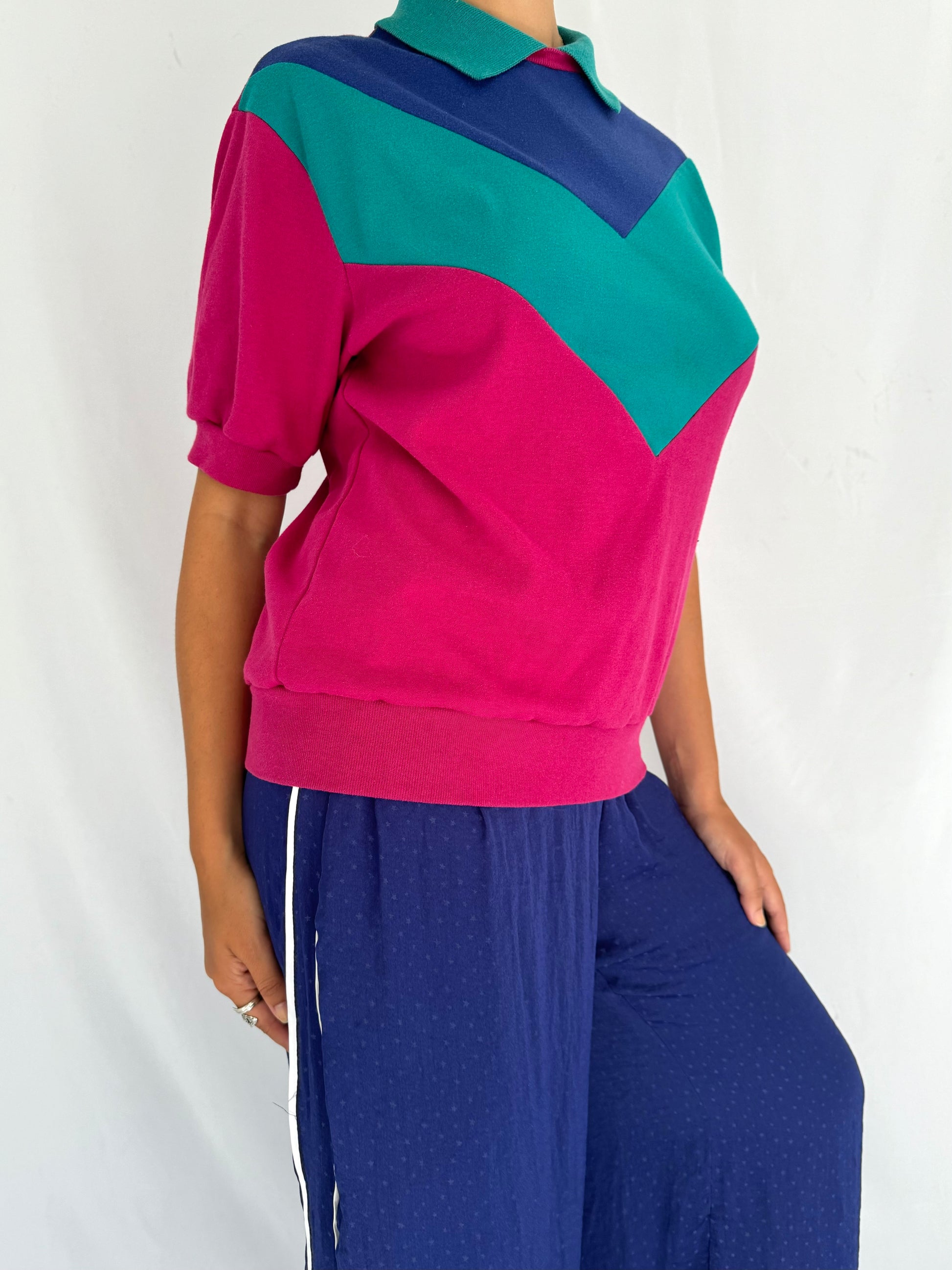 80s vintage multicolor geometric collared short sleeved shirt 