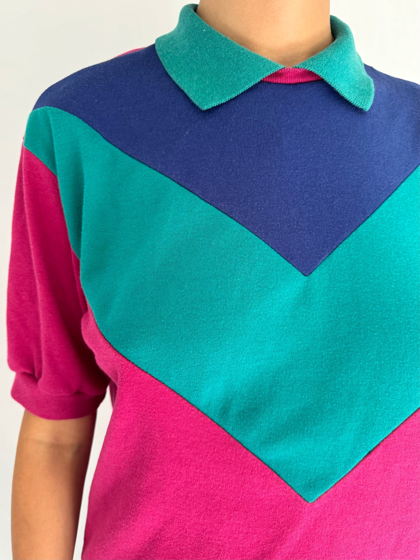 80s vintage multicolor geometric collared short sleeved shirt 