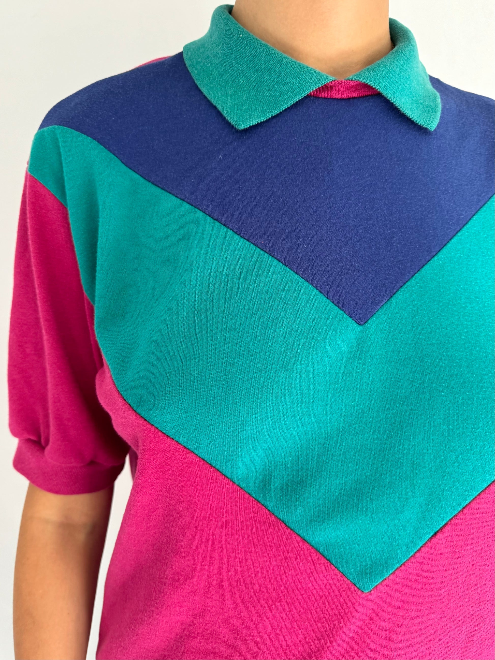 80s vintage multicolor geometric collared short sleeved shirt 