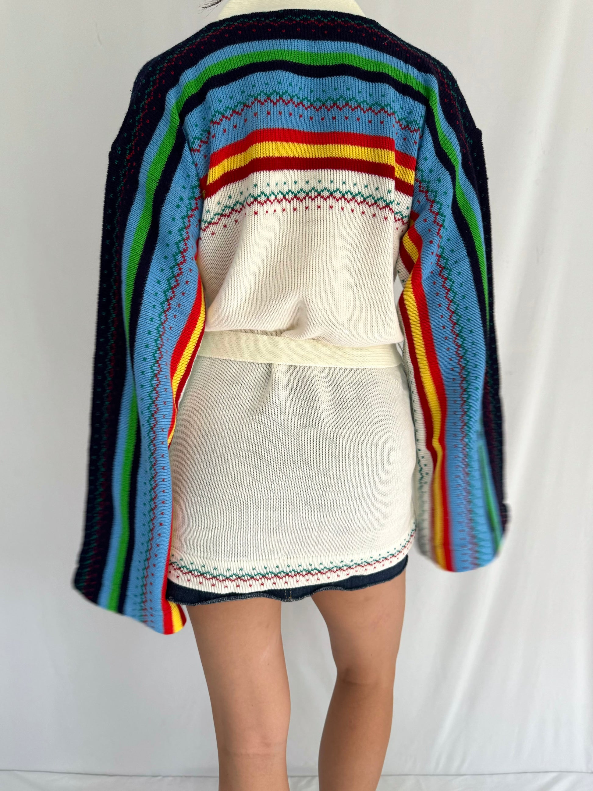 70s vintage rainbow striped knit button up cardigan