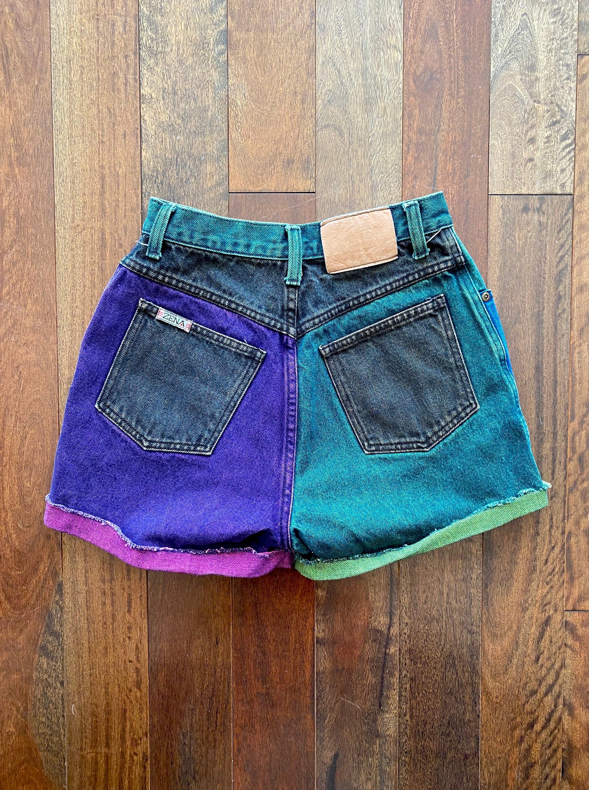 90s vintage multicolor mini denim shorts