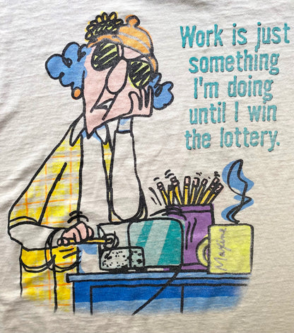 90s vintage distressed work until I win the lottery comic tee shirt – large | oversized faded spellout tshirt