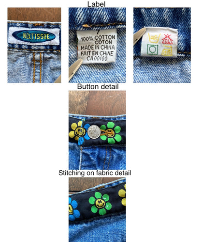 90s vintage rainbow groovy mini blue denim cutoff shorts