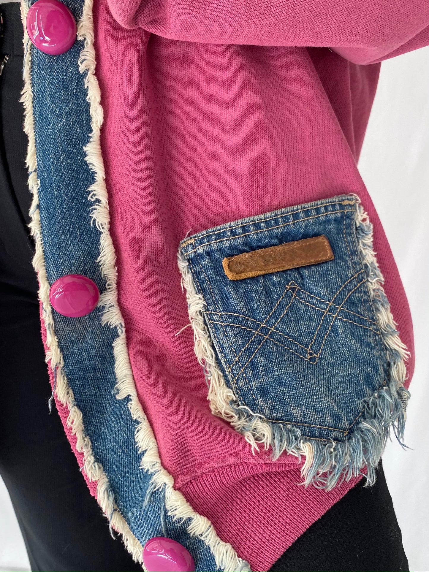 90s vintage pink blue denim sailor collar sweater cardigan
