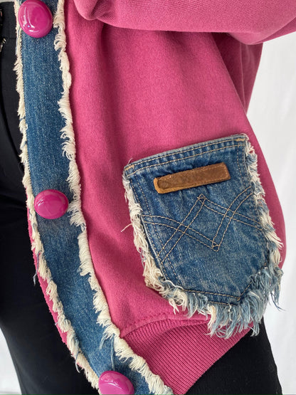 90s vintage pink blue denim sailor collar sweater cardigan