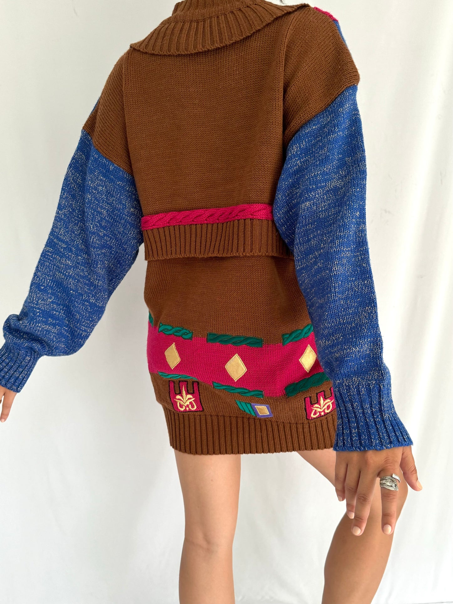 80s vintage multicolor crazy abstract print tunic sweater