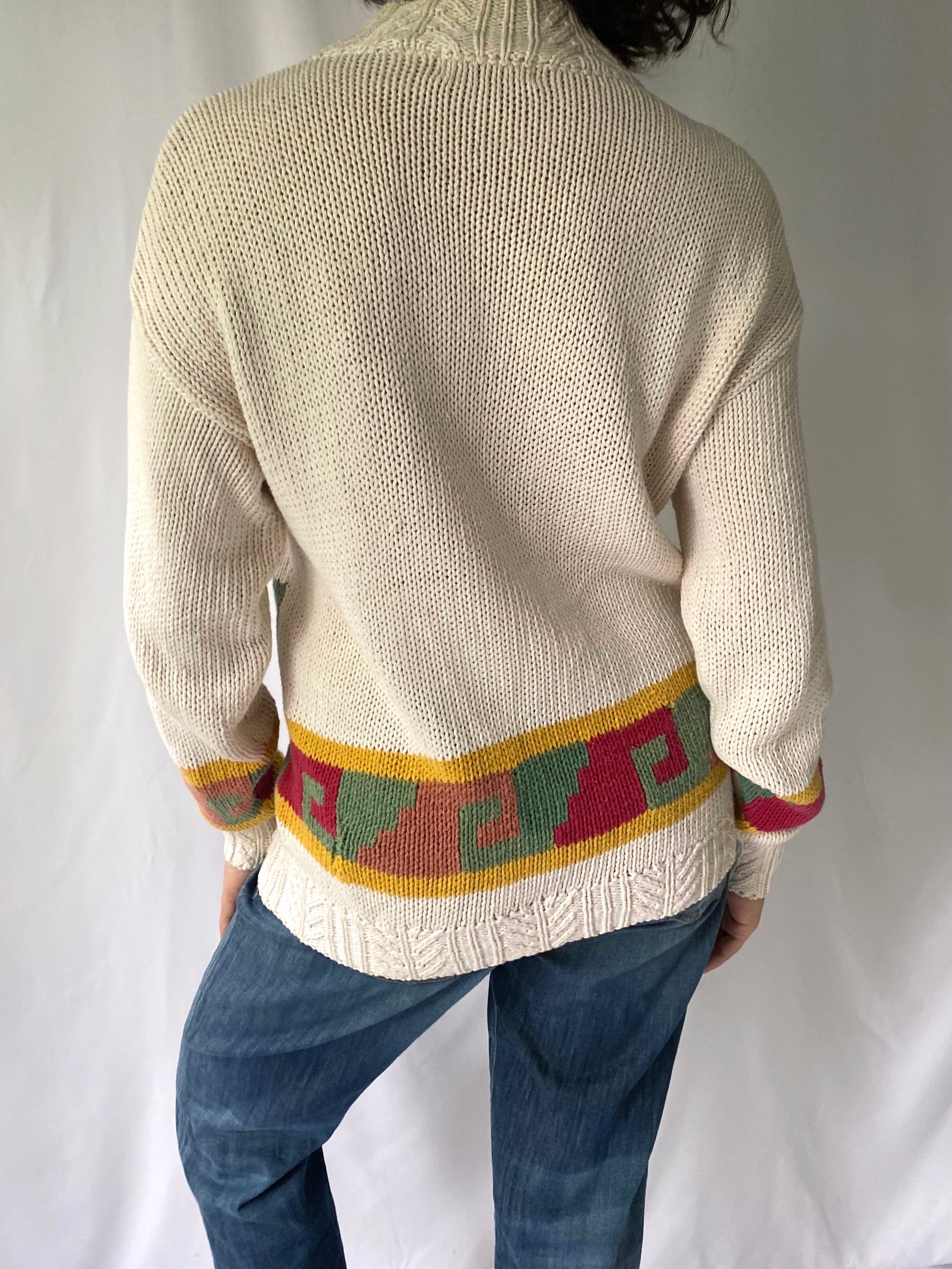 90s vintage multicolor southwestern Aztec cable knit sweater
